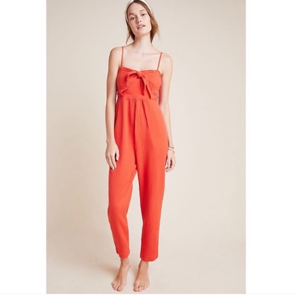 orange front knot jumpsuit
